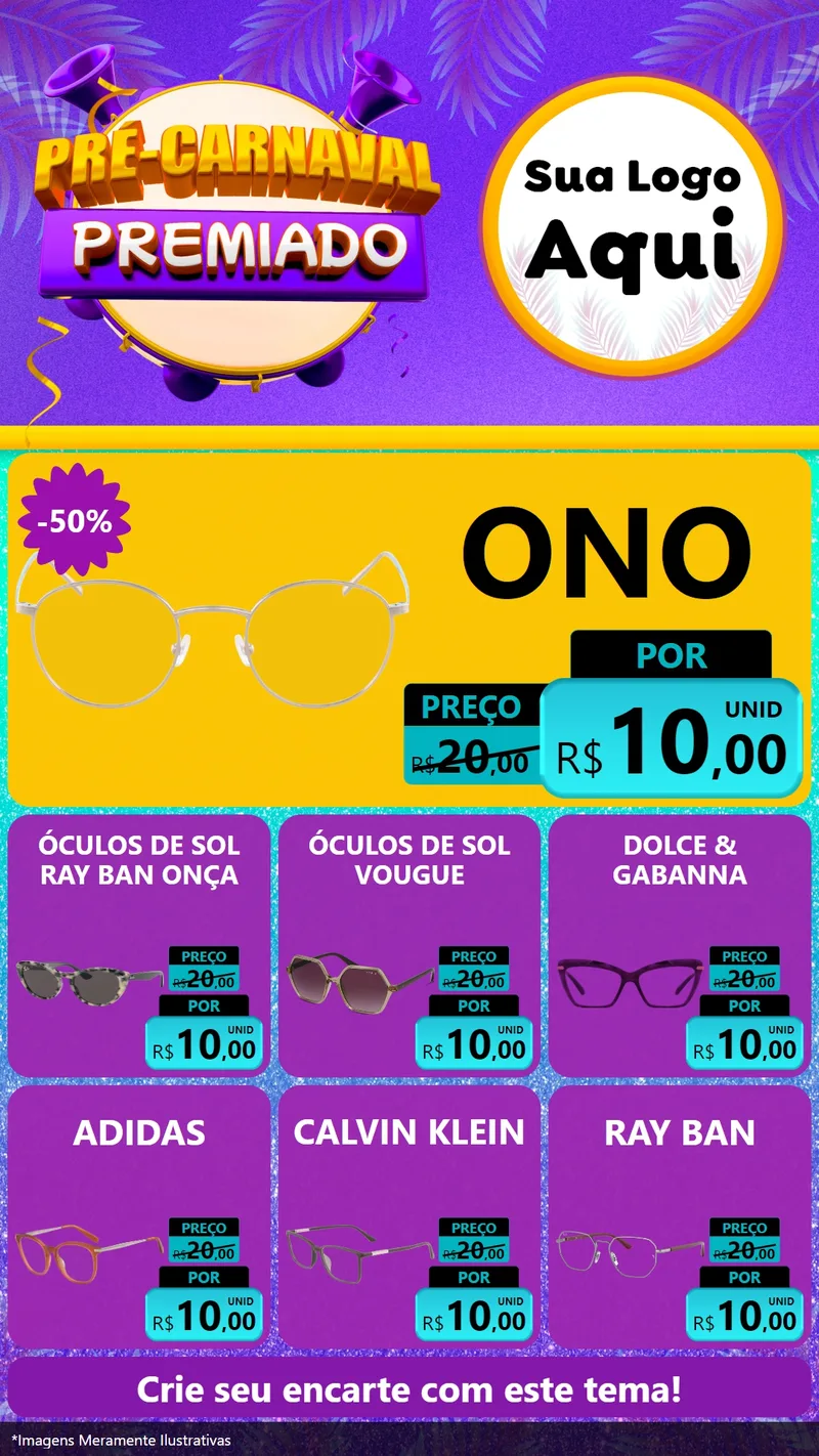 Modelo de Rede Social para Stories com o tema Pré-Carnaval Premiado para Óticas