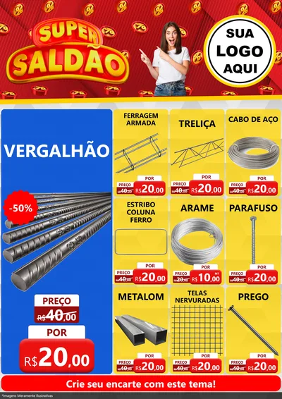 Modelo de Encarte para Encarte A4 Vertical com o tema Super Saldão para Ferragens