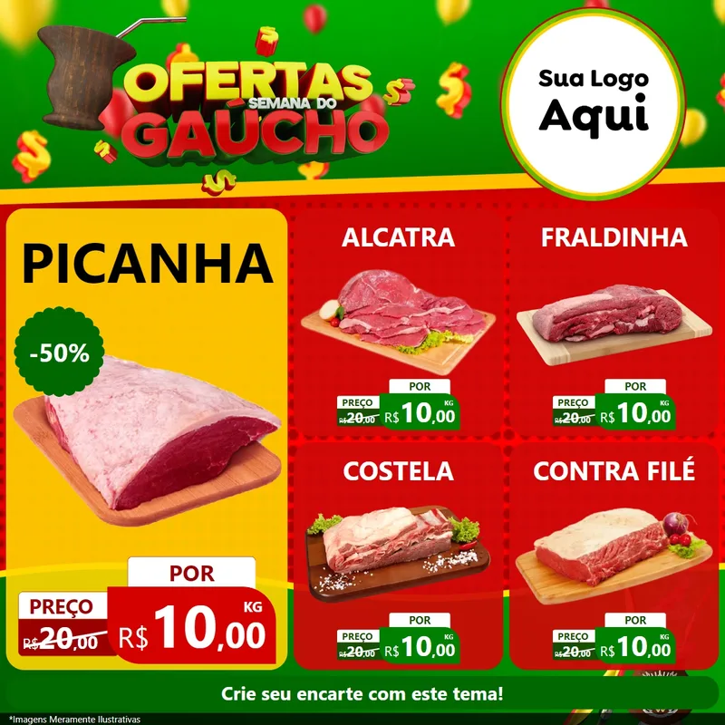 Modelo de Rede Social para Feed Facebook com o tema Ofertas Semana Do Gaúcho para Açougue