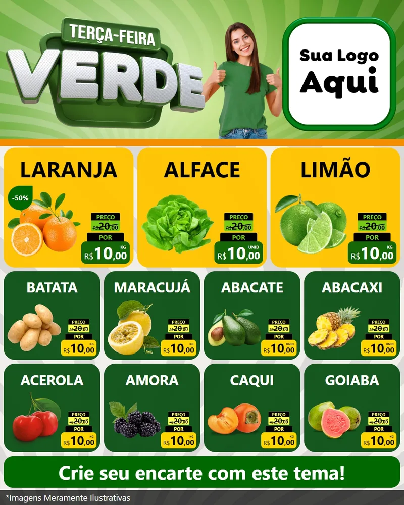 Modelo de Rede Social para Feed Instagram com o tema Terça - Feira Verde para Hortifrúti