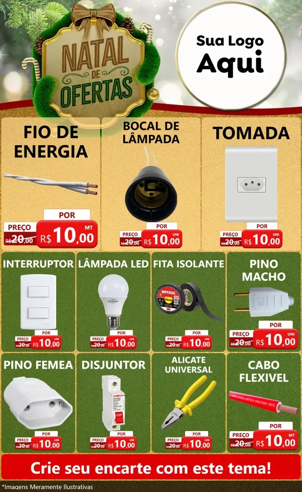 Modelo de Encarte para Encarte Grande com o tema Ofertas de Natal para Materiais Elétricos