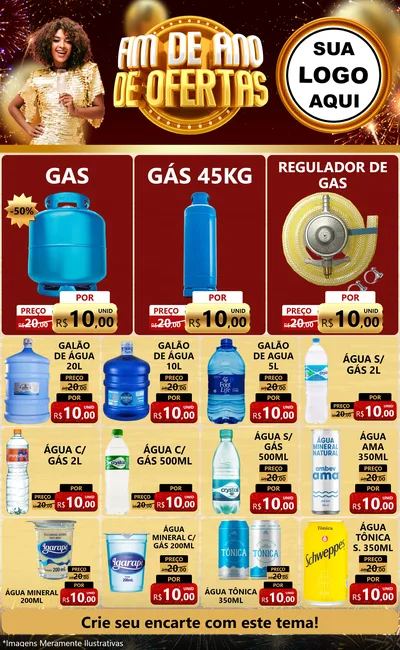 Modelo de Encarte para Encarte Grande com o tema Fim de Ano de Ofertas para Água e gás