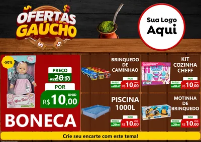 Modelo de Encarte para Encarte A4 Horizontal com o tema Ofertas Dia do Gaúcho para Brinquedos