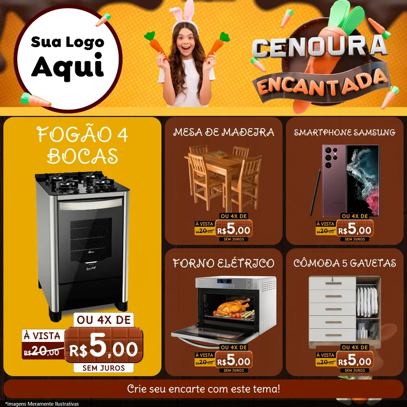 Modelo de Rede Social para Feed Facebook com o tema Cenoura Encantada - Páscoa para Móveis e Eletro