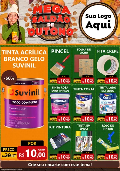 Modelo de Encarte para Encarte A4 Vertical com o tema Mega Saldão de Outono para Tintas e Ferramentas