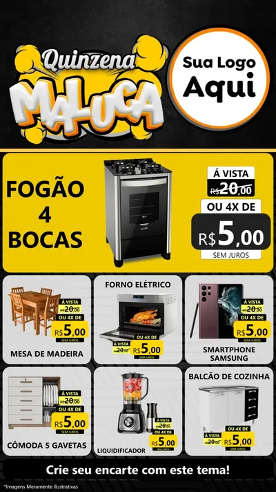 Modelo de Rede Social para Stories com o tema Quinzena Maluca para Móveis e Eletro