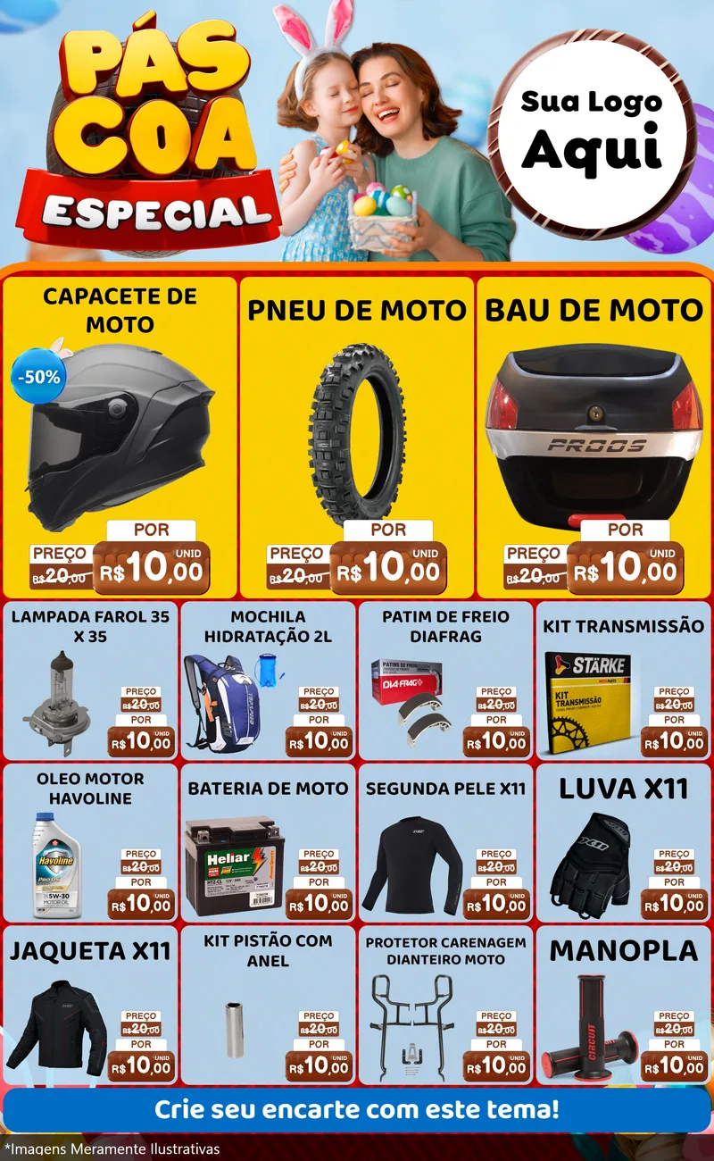 Modelo de Encarte para Encarte Grande com o tema Páscoa Especial para Moto peças