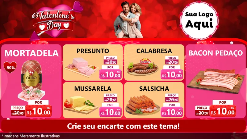 Modelo de TV para TV Horizontal com o tema Valentine's Day para Frios e Laticínios