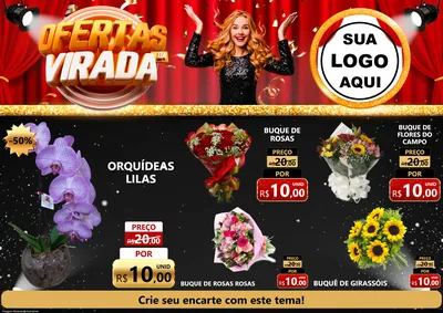 Modelo de Encarte para Encarte A4 Horizontal com o tema Ofertas da Virada para Floricultura e jardim