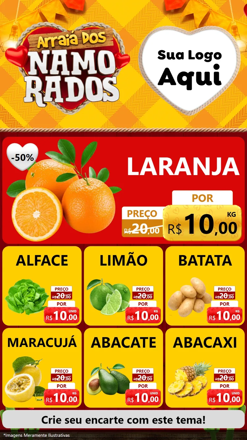 Modelo de Rede Social para Stories com o tema Arraiá dos Namorados para Hortifrúti