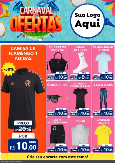 Modelo de Encarte para Encarte A4 Vertical com o tema Carnaval de Ofertas para Roupas e acessórios