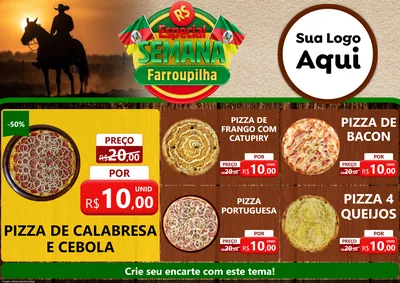 Modelo de Encarte para Encarte A4 Horizontal com o tema Especial Semana Farroupilha para Pizzaria