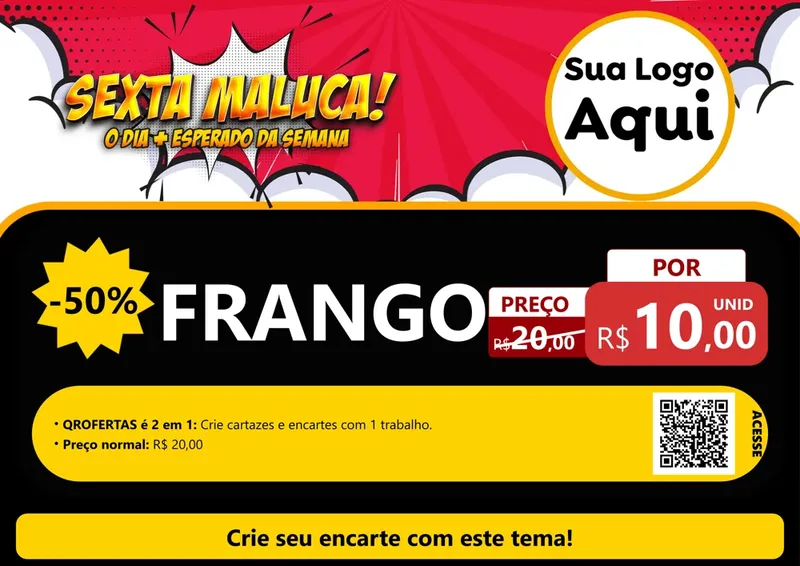 Modelo de Cartaz para Cartaz A4 Horizontal com o tema Sexta Maluca! para Assados