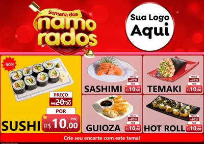 Modelo de Encarte para Encarte A4 Horizontal com o tema Semana dos namorados para Comida japonesa