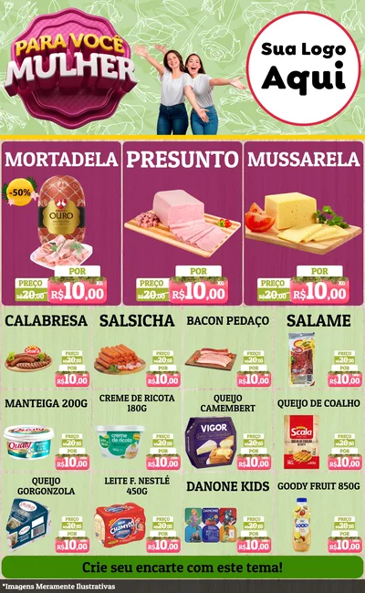 Modelo de Encarte para Encarte Grande com o tema Para Você Mulher para Frios e Laticínios