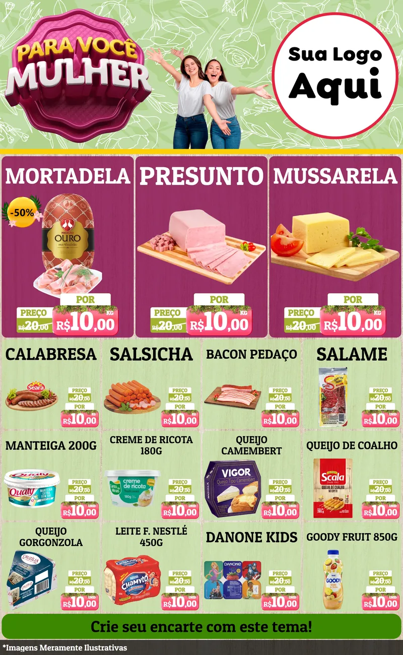 Modelo de Encarte para Encarte Grande com o tema Para Você Mulher para Frios e Laticínios