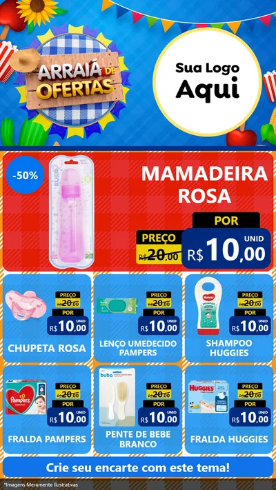 Modelo de Rede Social para Stories com o tema Arraiá de Ofertas para Bebês
