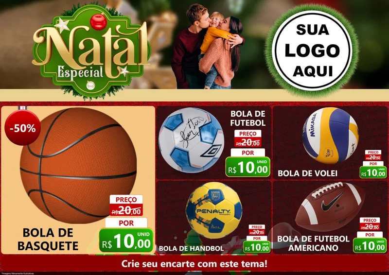 Modelo de Encarte para Encarte A4 Horizontal com o tema Natal Especial para Artigos Esportivos