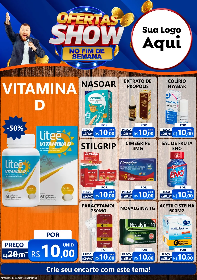 Modelo de Encarte para Encarte A4 Vertical com o tema Ofertas Show No Fim De Semana para Farmácia