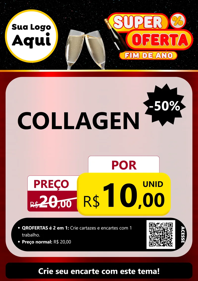 Modelo de Cartaz para Cartaz A4 Vertical com o tema Super Oferta Fim de Ano para Suplementos alimentares