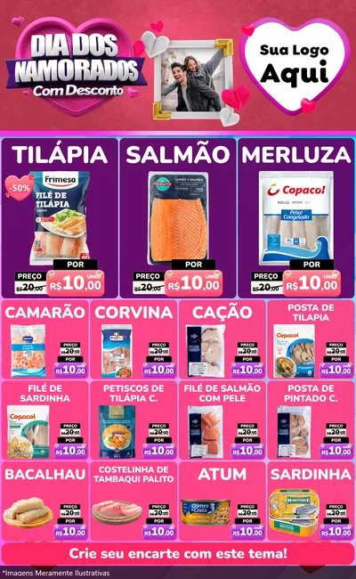 Modelo de Encarte para Encarte Grande com o tema Dia Dos Namorados Com Desconto para Peixaria