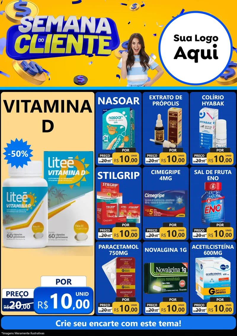 Modelo de Encarte para Encarte A4 Vertical com o tema Semana do Cliente para Farmácia