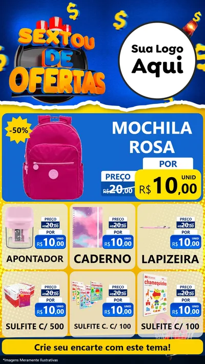 Modelo de Rede Social para Stories com o tema Sextou de Ofertas para Papelaria