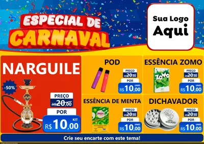 Modelo de Encarte para Encarte A4 Horizontal com o tema Especial de Carnaval para Tabacaria