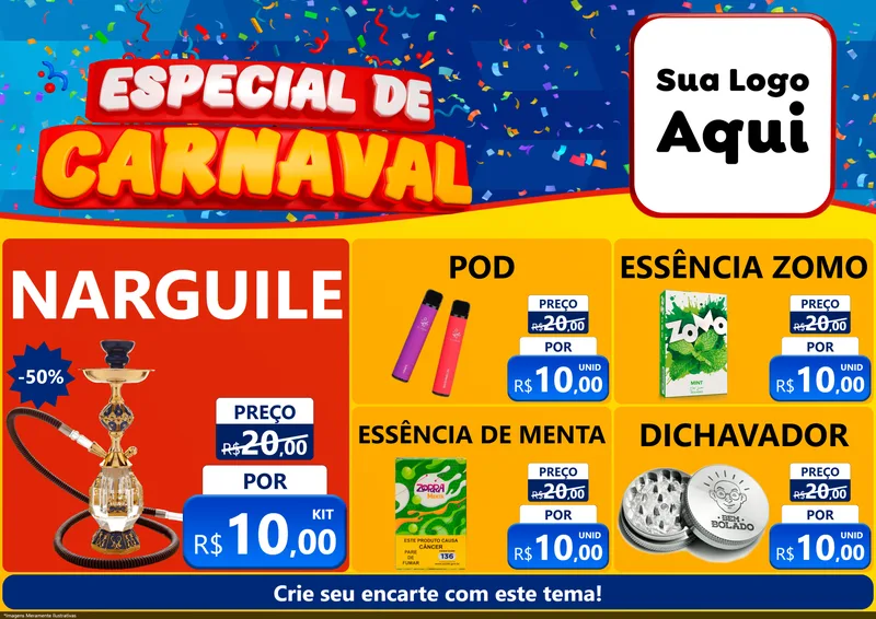 Modelo de Encarte para Encarte A4 Horizontal com o tema Especial de Carnaval para Tabacaria