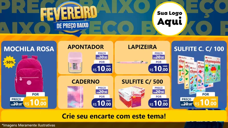 Modelo de TV para TV Horizontal com o tema Fevereiro de Preço Baixo para Papelaria
