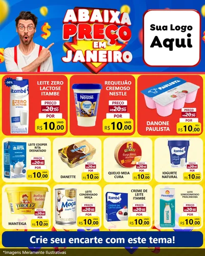 Modelo de Rede Social para Feed Instagram com o tema Abaixa Preço em Janeiro para Frios e Laticínios