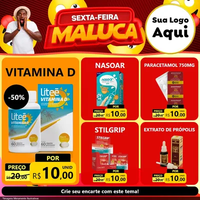 Modelo de Rede Social para Feed Facebook com o tema Sexta-feira Maluca para Farmácia