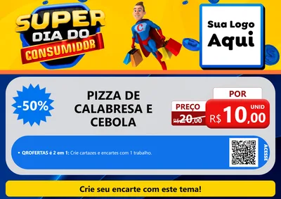 Modelo de Cartaz para Cartaz A4 Horizontal com o tema Super Dia do Consumidor para Pizzaria