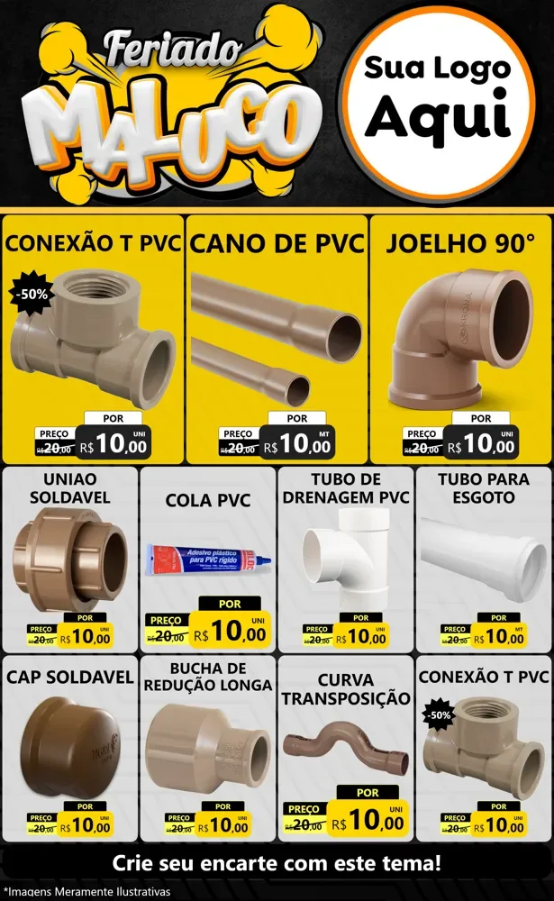Modelo de Encarte para Encarte Grande com o tema Feriado Maluco para Tubos e conexões