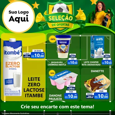 Modelo de Rede Social para Feed Facebook com o tema Seleção de Ofertas - Copa para Frios e Laticínios