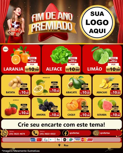 Modelo de Rede Social para Feed Instagram com o tema Fim de Ano Premiado para Hortifrúti