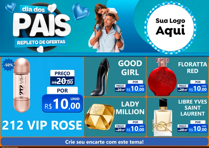 Modelo de Encarte para Encarte A4 Horizontal com o tema Dia Dos Pais Repleto de Ofertas para Perfumes