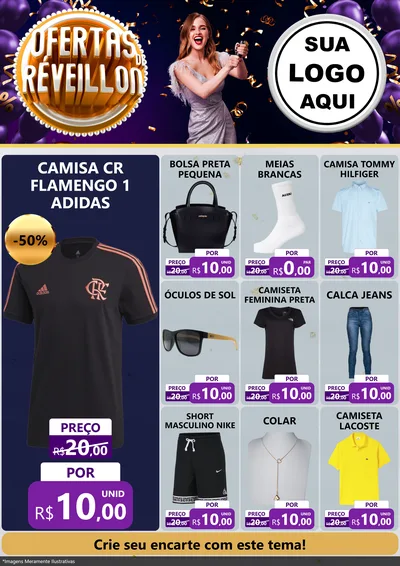 Modelo de Encarte para Encarte A4 Vertical com o tema Ofertas de Réveillon para Roupas e acessórios