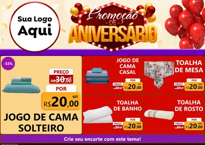 Modelo de Encarte para Encarte A4 Horizontal com o tema Promoção de Aniversário para Cama, Mesa e Banho