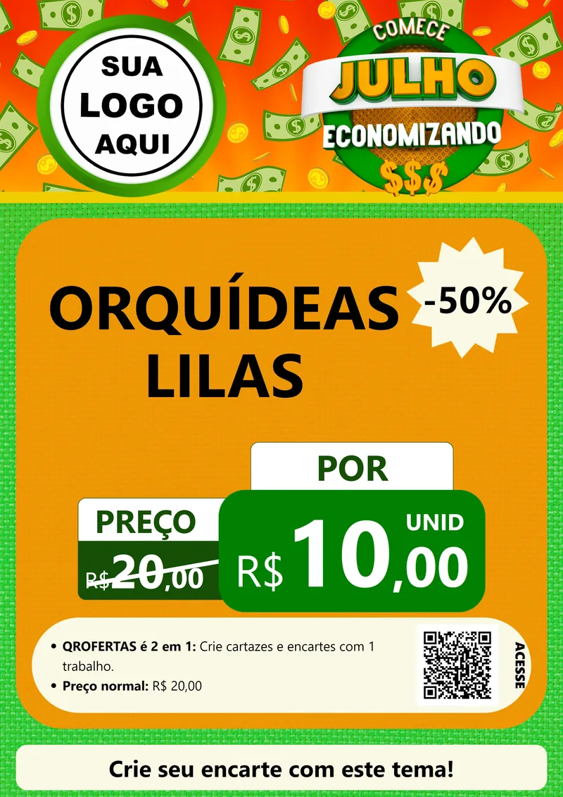 Modelo de Cartaz para Cartaz A4 Vertical com o tema Comece Julho Economizando para Floricultura e jardim