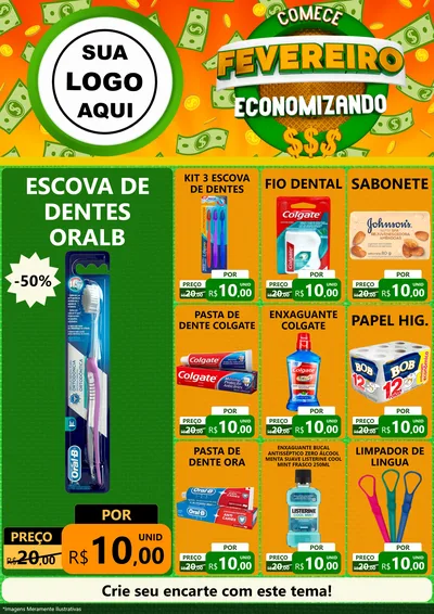 Modelo de Encarte para Encarte A4 Vertical com o tema Comece Fevereiro Economizando para Higiene Pessoal