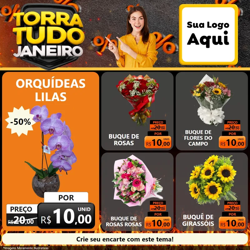 Modelo de Rede Social para Feed Facebook com o tema Torra Tudo Janeiro para Floricultura e jardim
