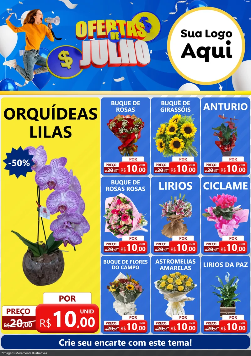 Modelo de Encarte para Encarte A4 Vertical com o tema Ofertas de Julho para Floricultura e jardim
