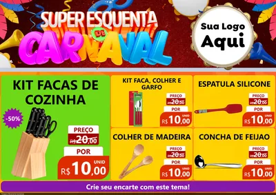 Modelo de Encarte para Encarte A4 Horizontal com o tema Super Esquenta de Carnaval para Utilidades Domésticas