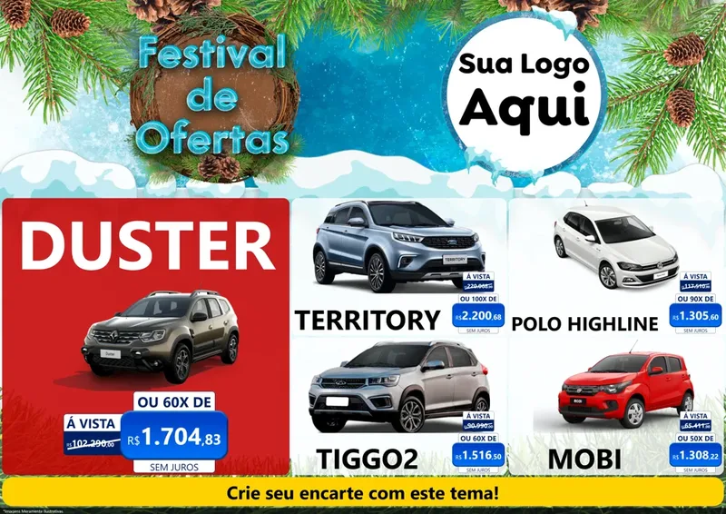 Modelo de Encarte para Encarte A4 Horizontal com o tema Festival de Ofertas - Inverno para Concessionaria de Carros