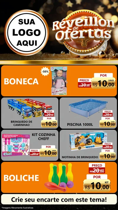 Modelo de TV para TV Vertical com o tema Réveillon de Ofertas para Brinquedos