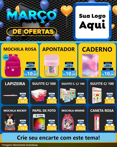 Modelo de Rede Social para Feed Instagram com o tema Março de Ofertas para Papelaria
