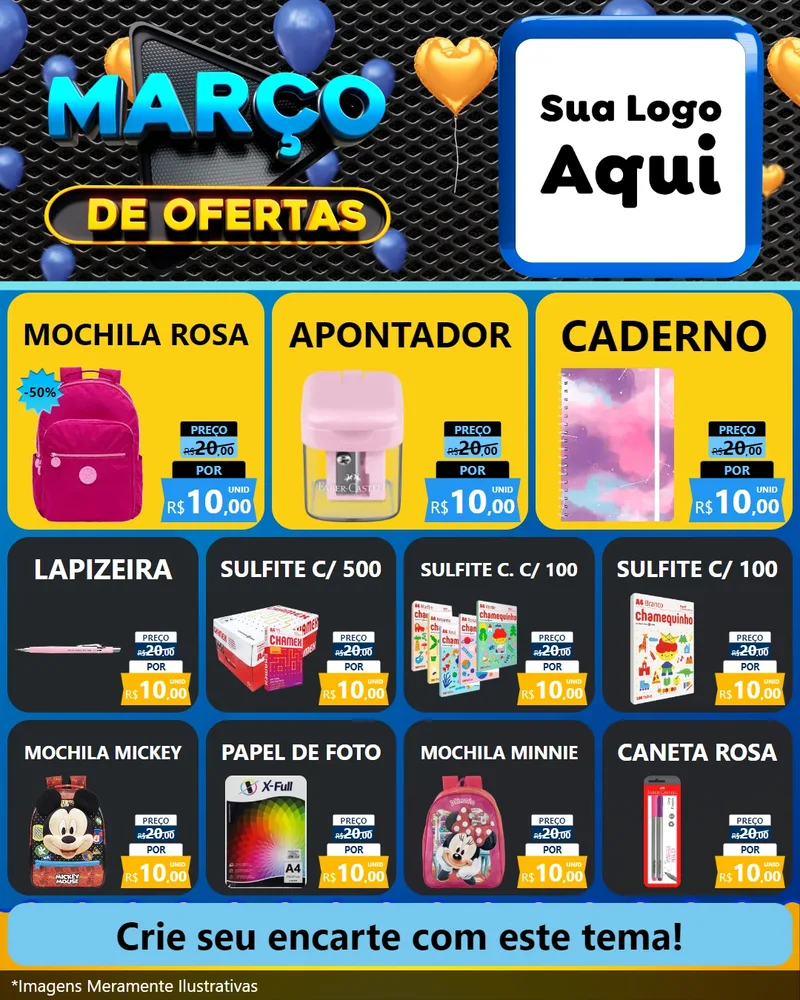 Modelo de Rede Social para Feed Instagram com o tema Março de Ofertas para Papelaria