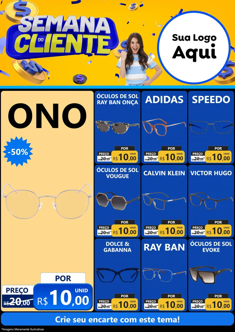 Modelo de Encarte para Encarte A4 Vertical com o tema Semana do Cliente para Óticas