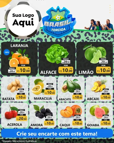 Modelo de Rede Social para Feed Instagram com o tema Brasil Torcida - Copa para Hortifrúti